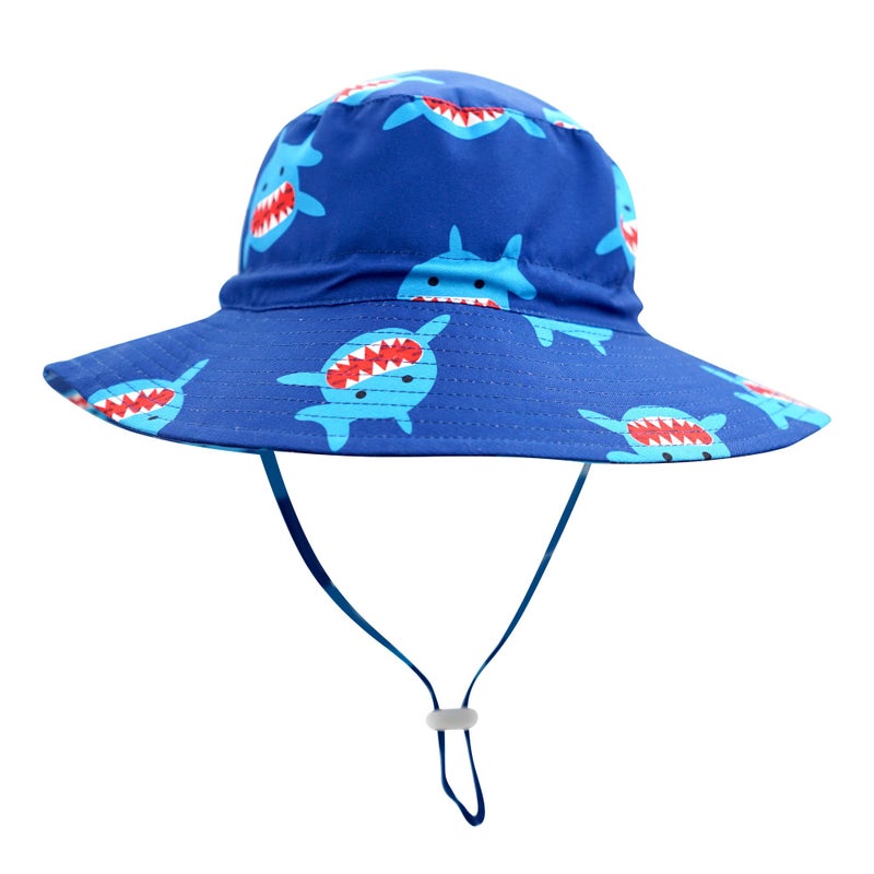 Home Prefer Kids UPF50+ Boys Sun Hat Breathable Wide Brim Girls Bucket Hat for Beach Summer Play Hat (8-12 Years, Shark) - Image 2